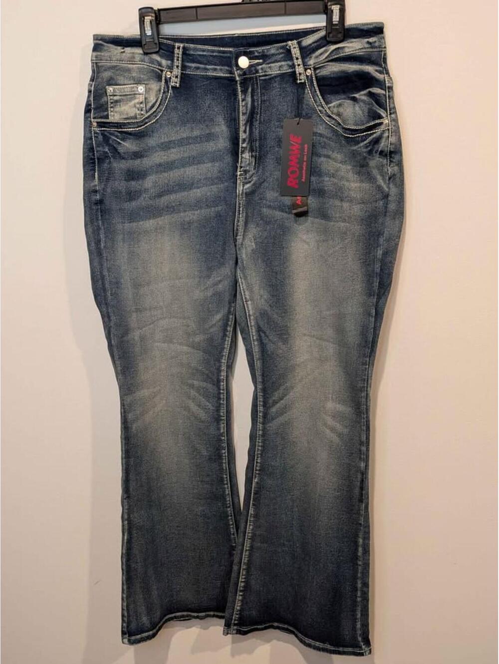 ROMWE Womens New Bootcut Flare Embellished Denim Jeans NWT